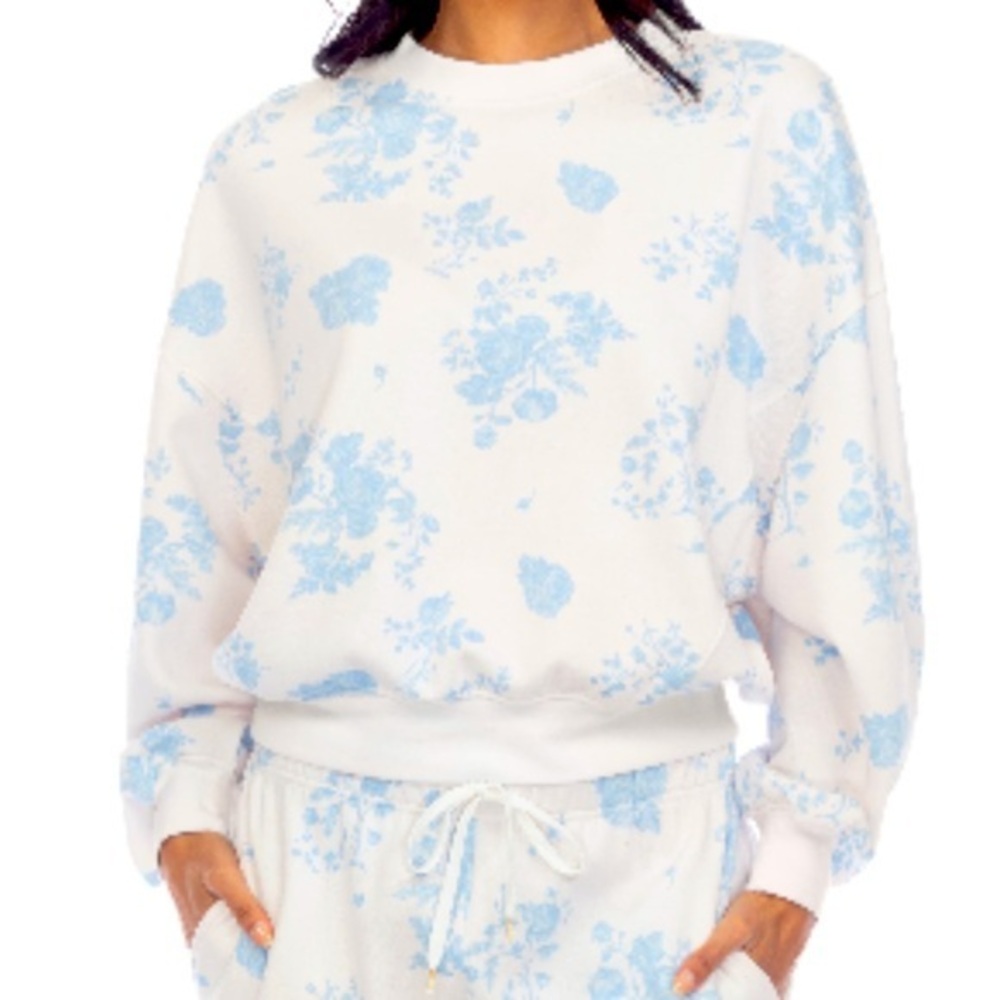 Honeydew No Plans Super Soft Graphic Sweatshirt Blue Cream Honeymoon Floral NWT - Picture 1 of 7
